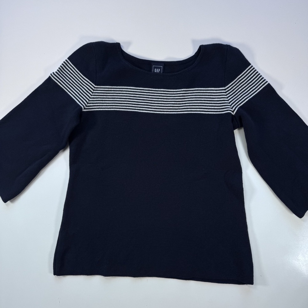 GAP Boatneck Nautical Bib Striped Sweater Womens Small Indigo Blue‎ Knit